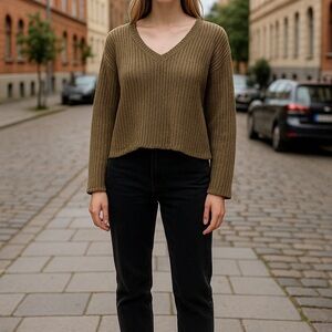 Source Unknown Olive V-Neck Sweater